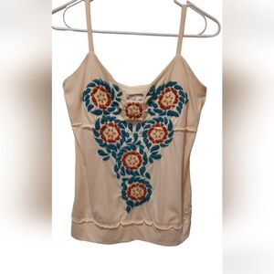 Joystick Johnny Was Top Womans Large Cream Embroidered Floral Boho Hippie